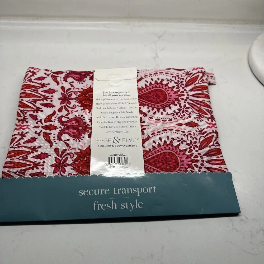 Bath & Body 3 Piece Travel Zip Pouch Bags W/ Jewelry Case Stocking Stuffer Gift